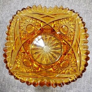 Vintage Indiana Carnival Glass Amber Candy Dish